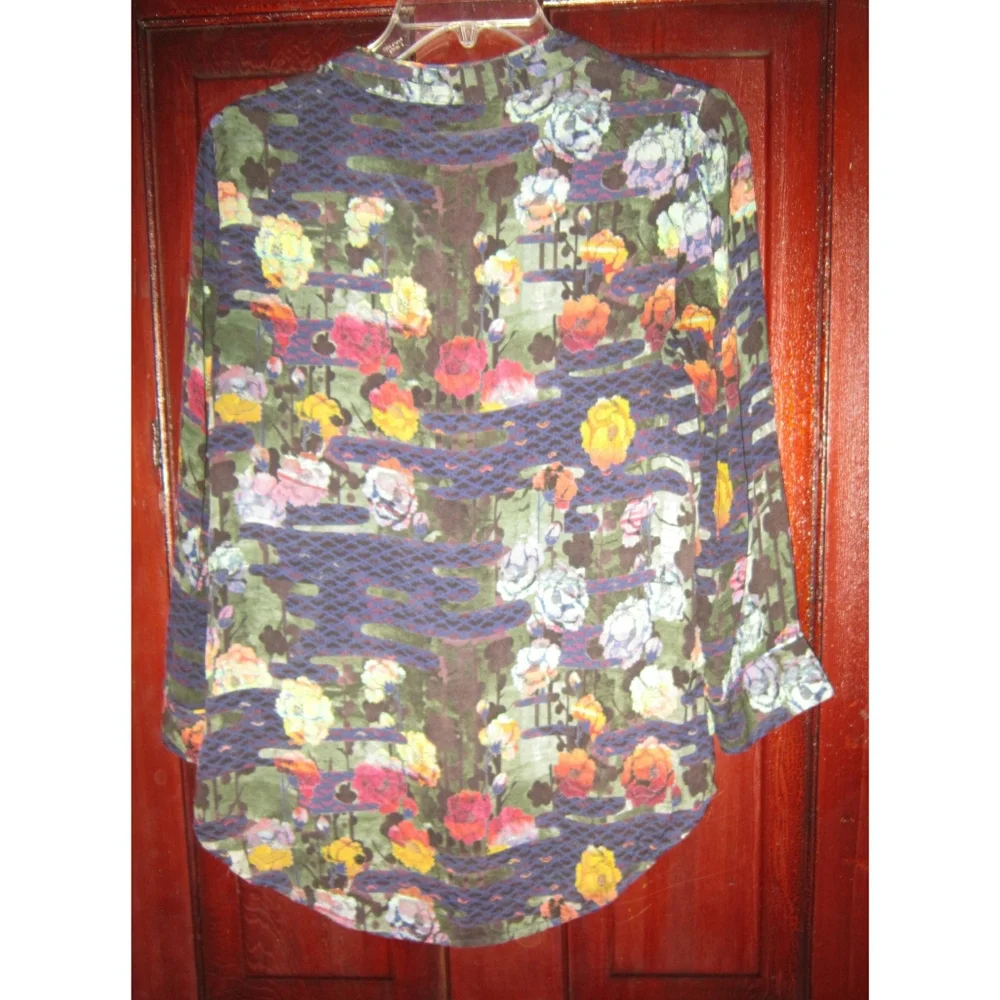 Raquel Allegra Size 0 XS S Tunic Blouse Top Shirt Popover 100% Silk Floral Print - Picture 2 of 3